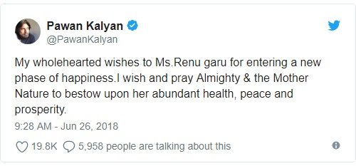 Pawan Kalyan Congratulates Renu Desai