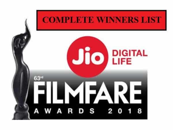 63rd Jio Filmfare Awards 2018 Complete Winners List