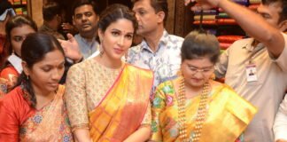 Lavanya Tripathi Saree Stills at Kancheepuram Kamakshi Silks Launch