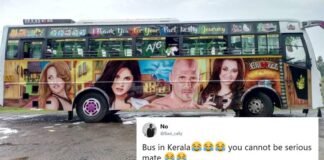 Adult Film Stars Painted Posters on Kerala Buses