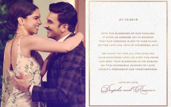 Ranveer Singh and Deepika Padukone Wedding Date Fixed